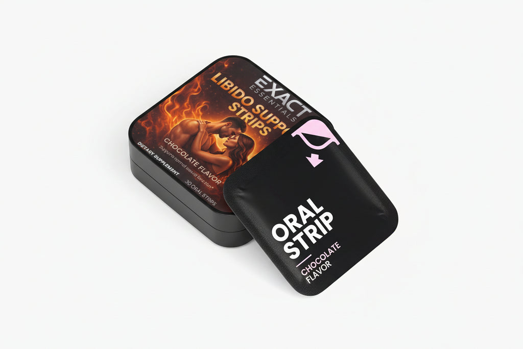 Black box labeled 'Oral Strip' with branding on a white background