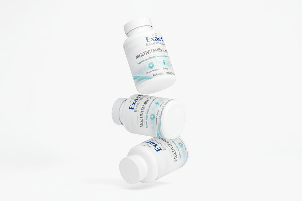 Three bottles of Exact Multivitamin Capsules on a white background with 'suplifull' branding.