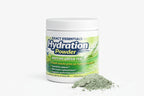 Container of Exact Essentials Hydration Powder with matcha green tea flavor on a white background.