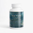 Supplement bottle labeled 'Sea Moss Complex' by Exact Essentials on a white background
