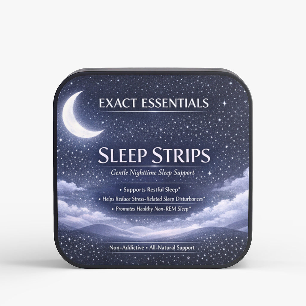 Tin of Exact Essentials Sleep Strips with night sky design on a white background