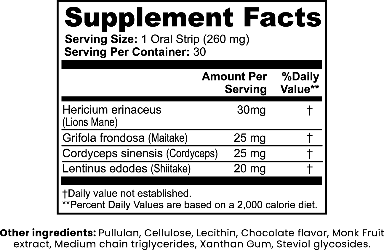 Supplement label with ingredients and serving size information