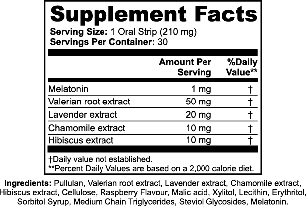 Supplement label with ingredients and serving size information